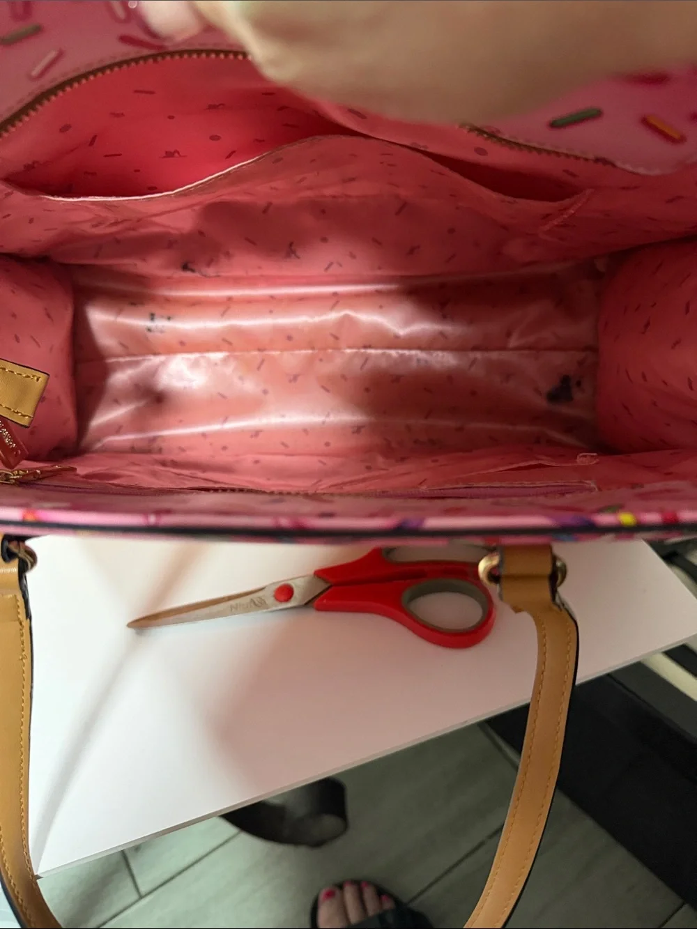 Shoe Bakery Pink Sprinkle and Tan Tote